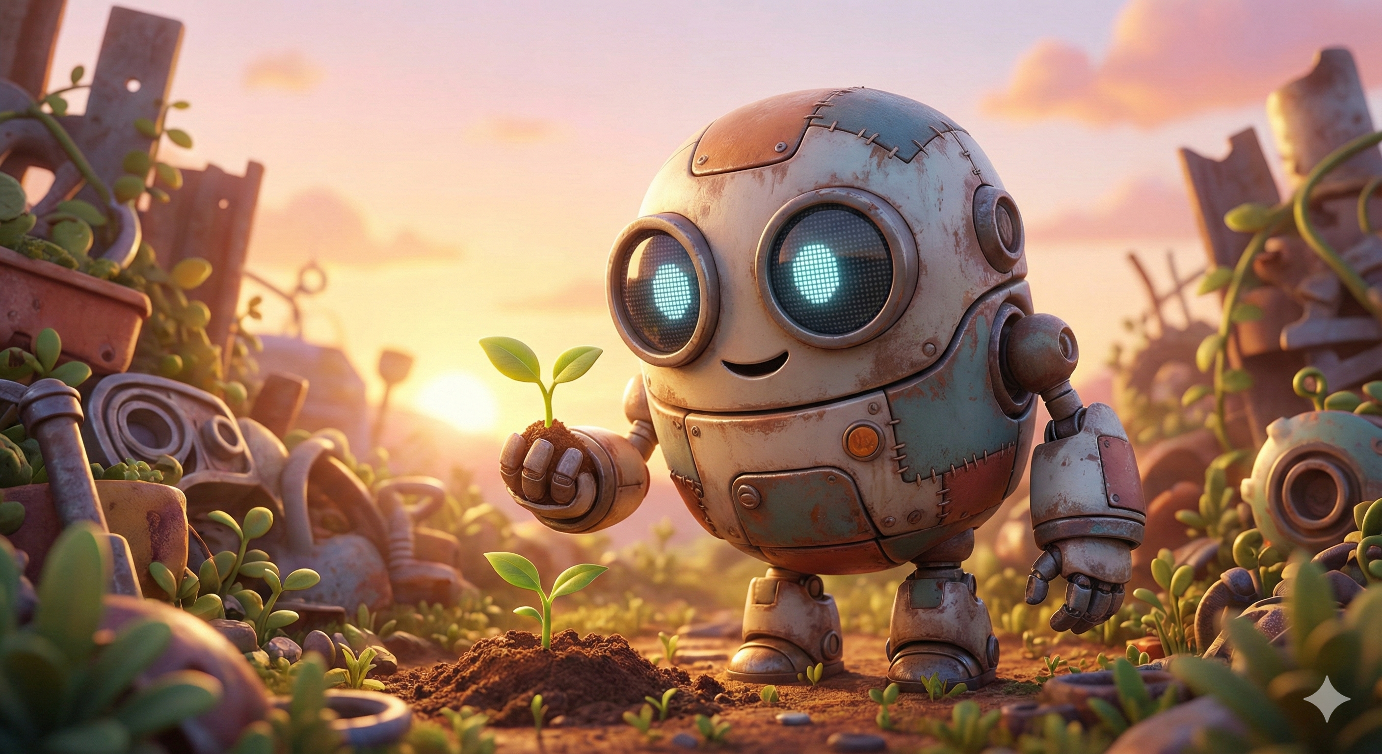 3D 픽사 스타일로 렌더링된 귀여운 로봇 캐릭터 일러스트레이션